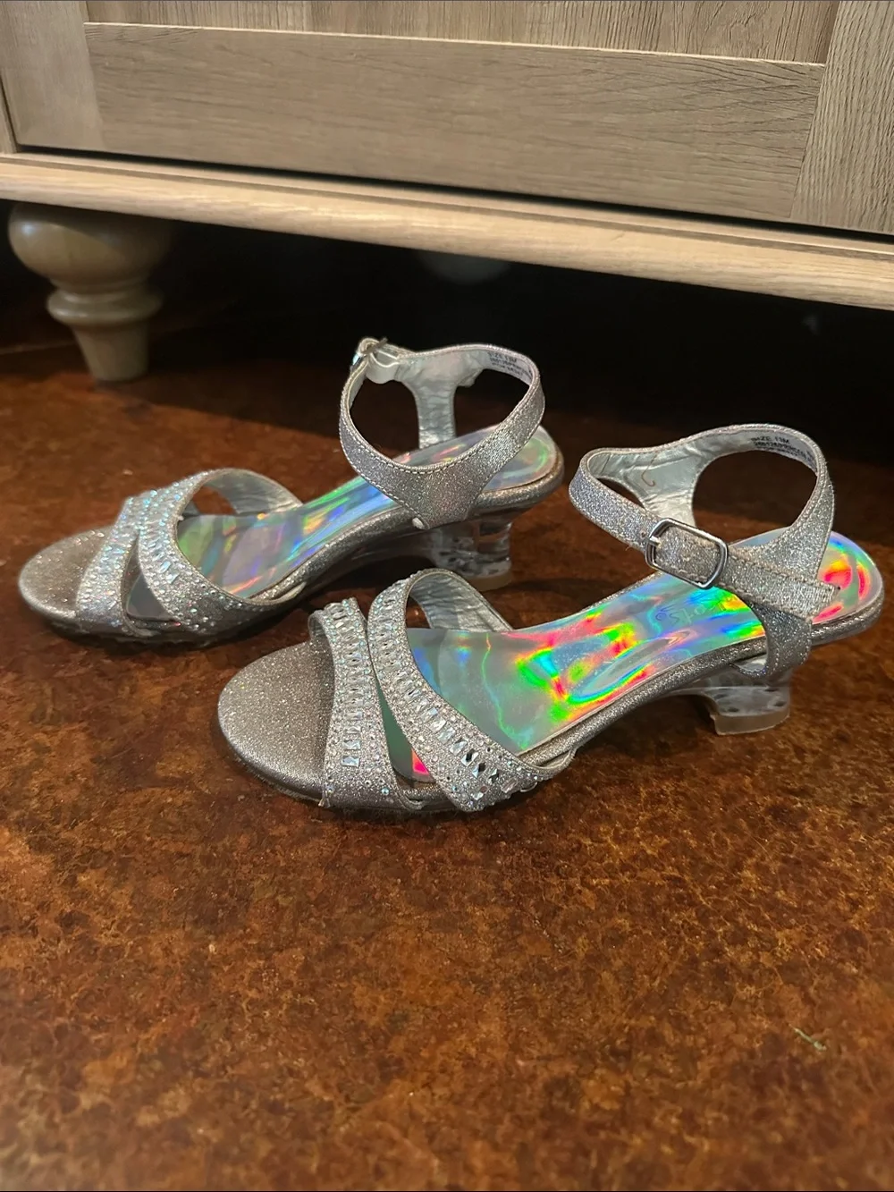Girls' Sparkling Silver Rhinestone Dress Sandals with Ankle Strap